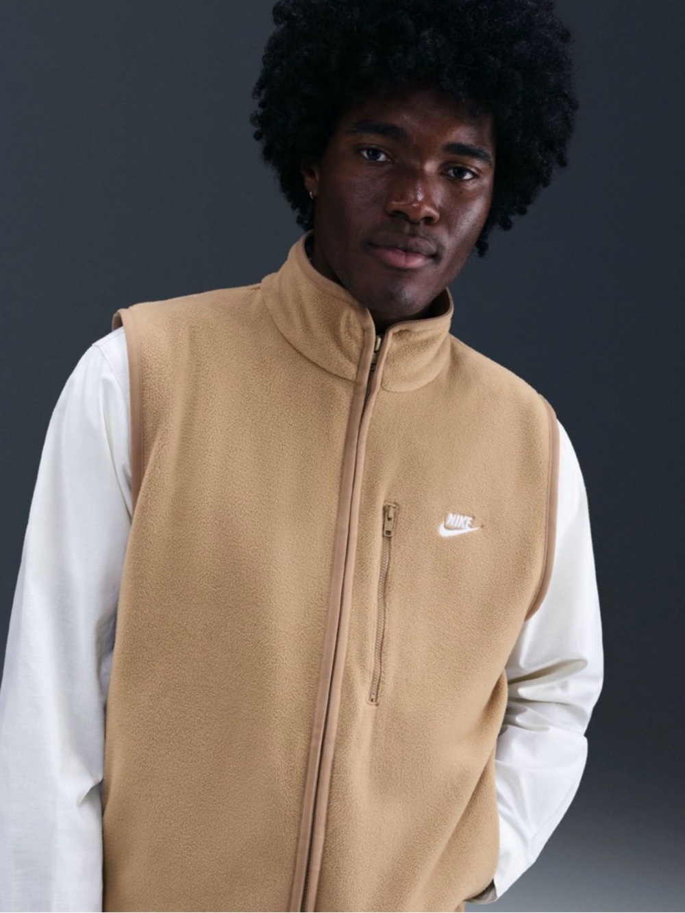 Nike Therma-Fit Beige Men’s Club Full Zip Winterized Vest Polyester Size M NEW